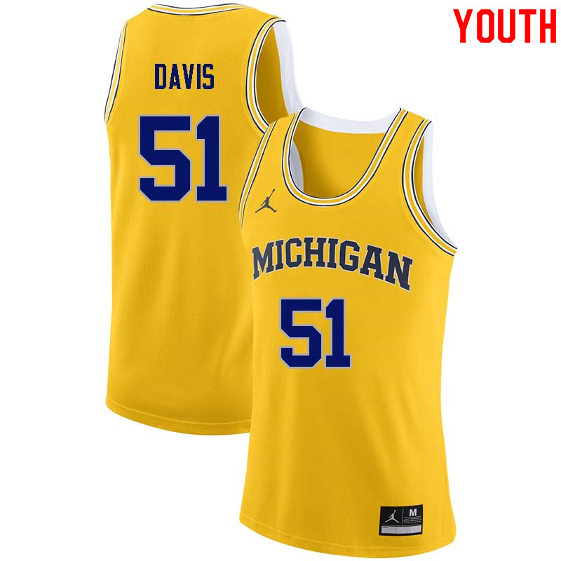 Youth #51 Austin Davis Michigan Wolverines College Basketball Jerseys Sale-Yellow - Click Image to Close